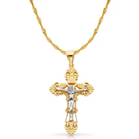 14K Gold Crucifix Charm Pendant with 1.8mm Singapore Chain Necklace