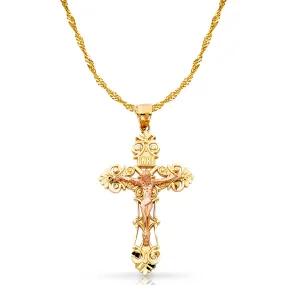 14K Gold Crucifix Charm Pendant with 1.8mm Singapore Chain Necklace