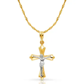 14K Gold Crucifix Pendant with 1.2mm Singapore Chain