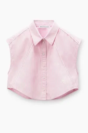 alexanderwang.t Cropped Sleeveless Button Up Shirt - Pink Stripe