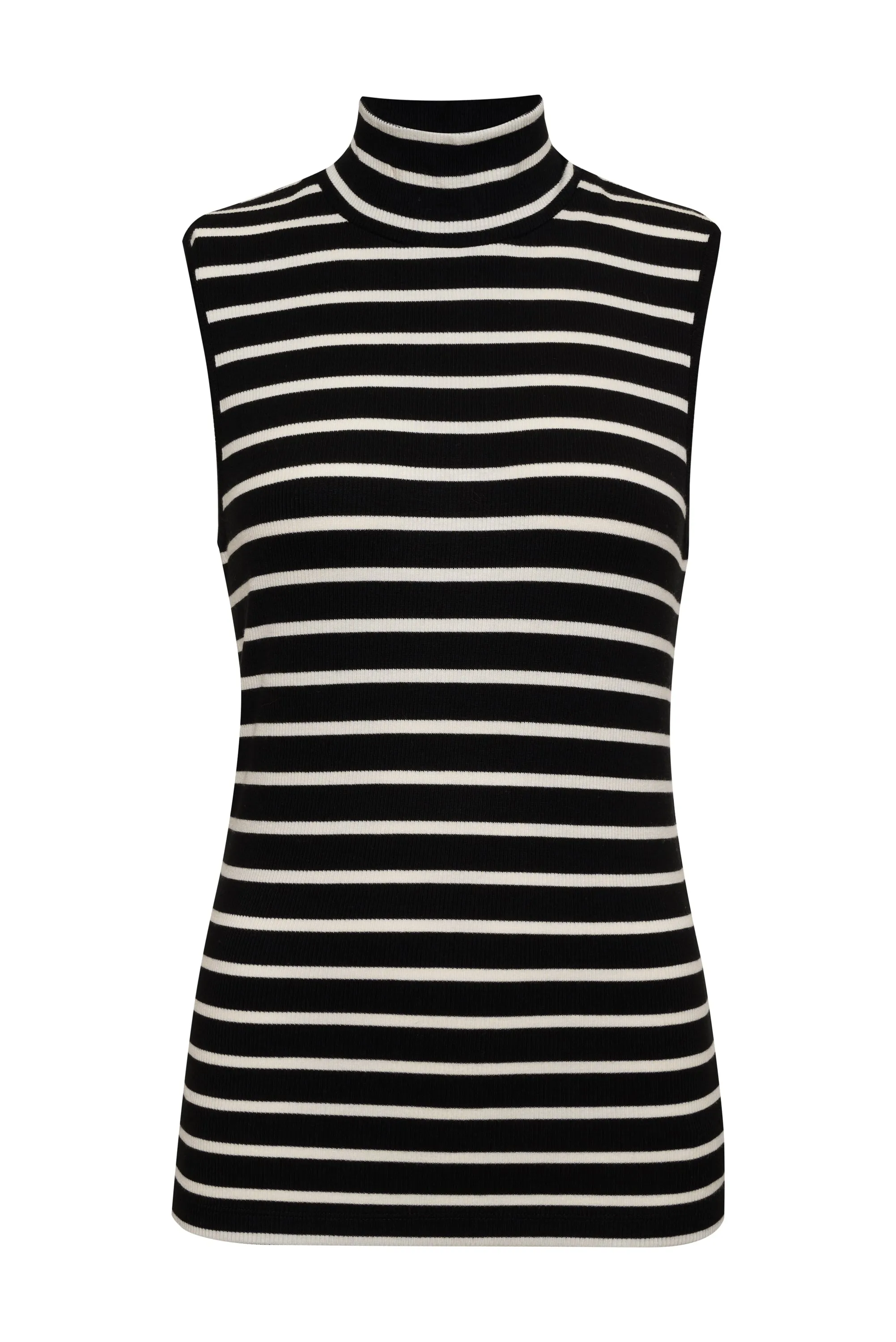 Essential Sleeveless Mock Neck Tank Black Chalk Stripe