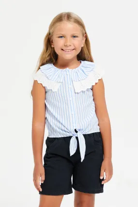 Girls Blue And White Striped Top