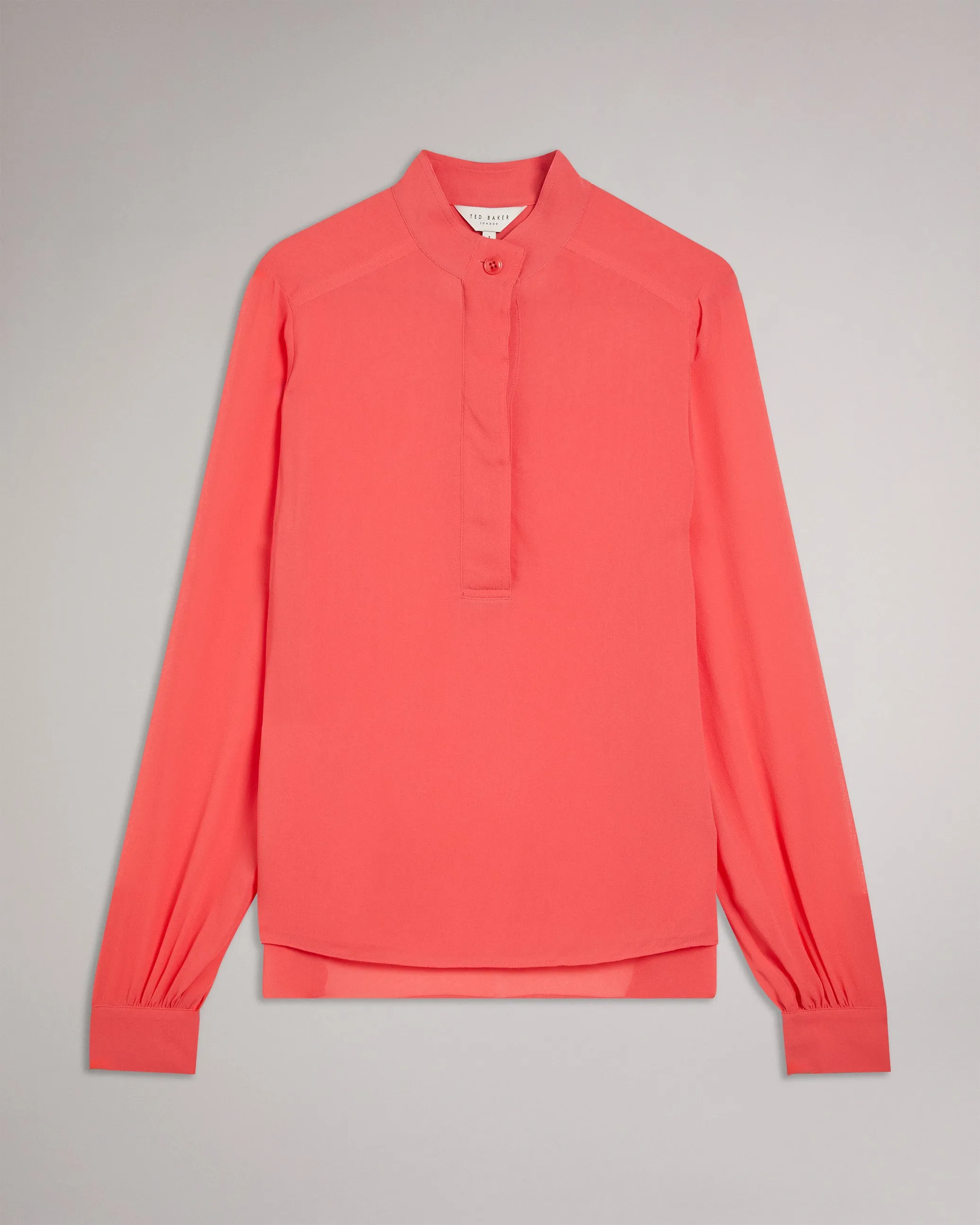 Hendra Stand Collar Blouse With Half Placket Coral