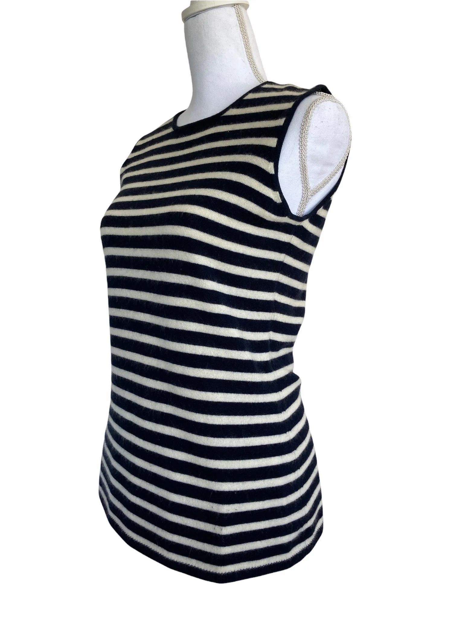 J. Crew Navy and White Striped Cashmere Sleeveless Sweater, M