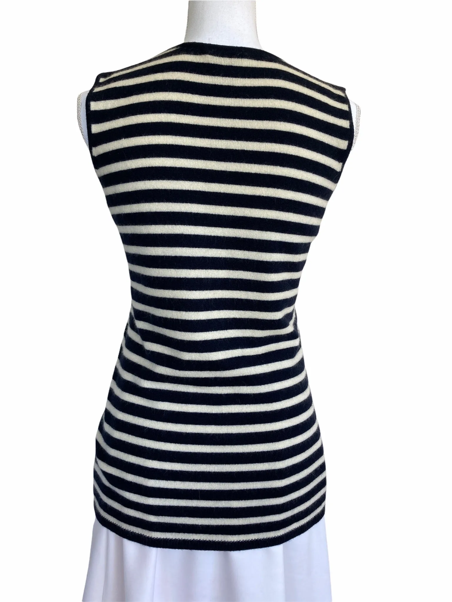 J. Crew Navy and White Striped Cashmere Sleeveless Sweater, M