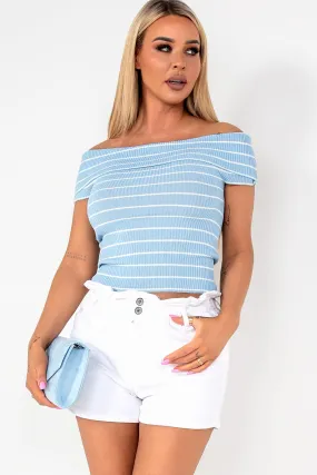 Jalila Blue Striped Bardot Top