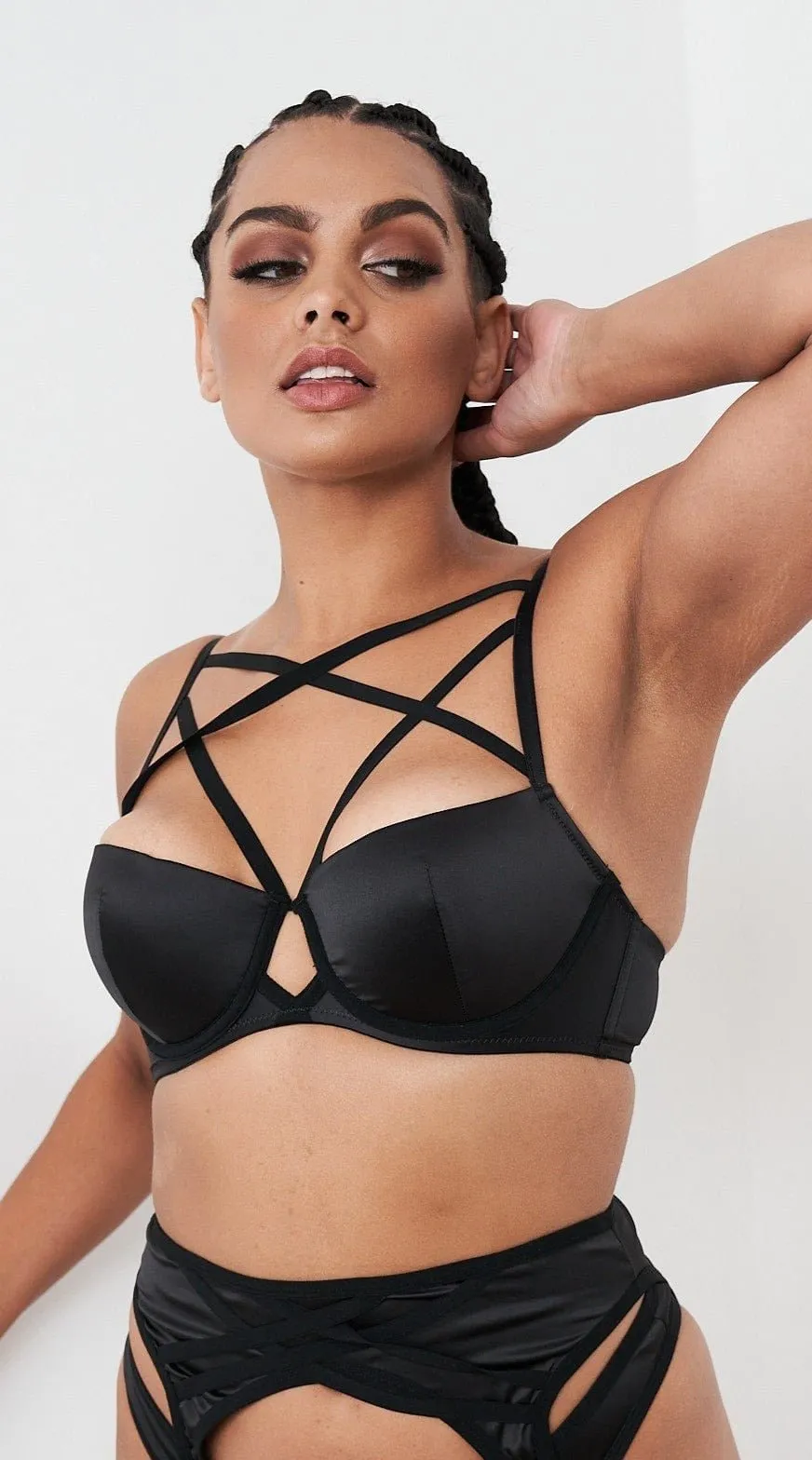 Letty Bra - Satin Strappy Criss Cross Underwire Bra Black