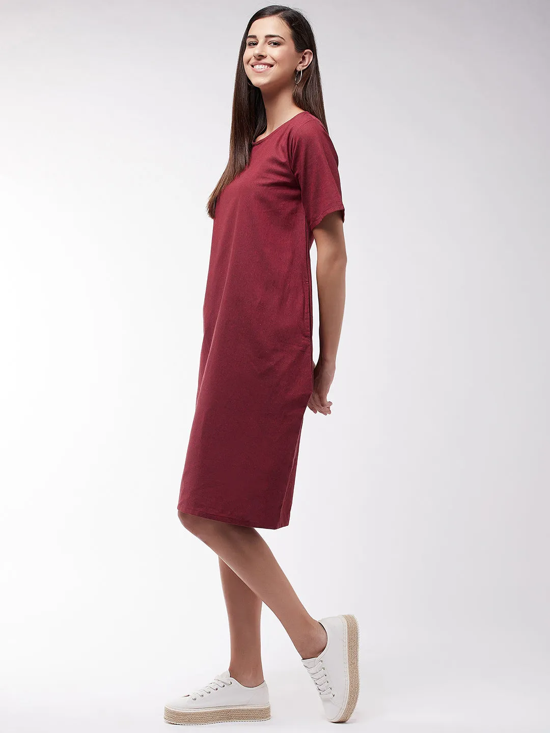 Maroon Chambry Dress