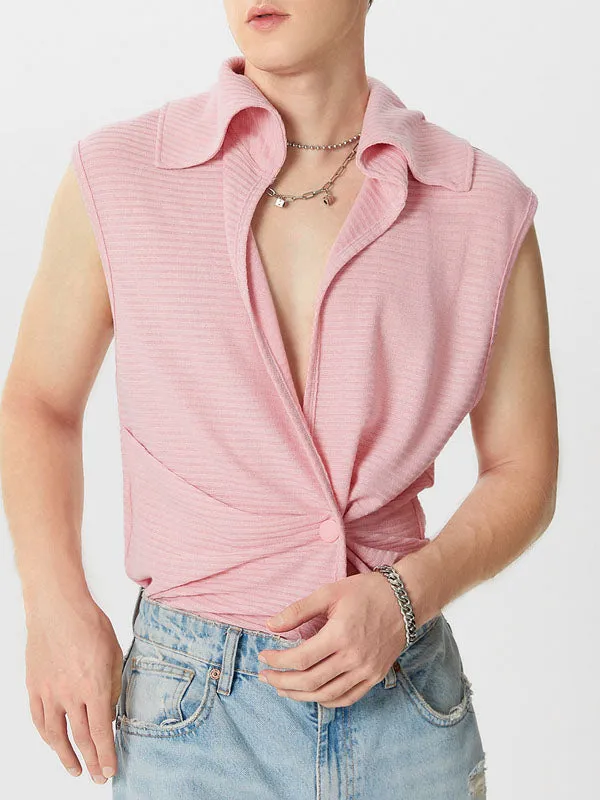 Mens Asymmetric Solid Color Striped Sleeveless Shirt SKUK71361