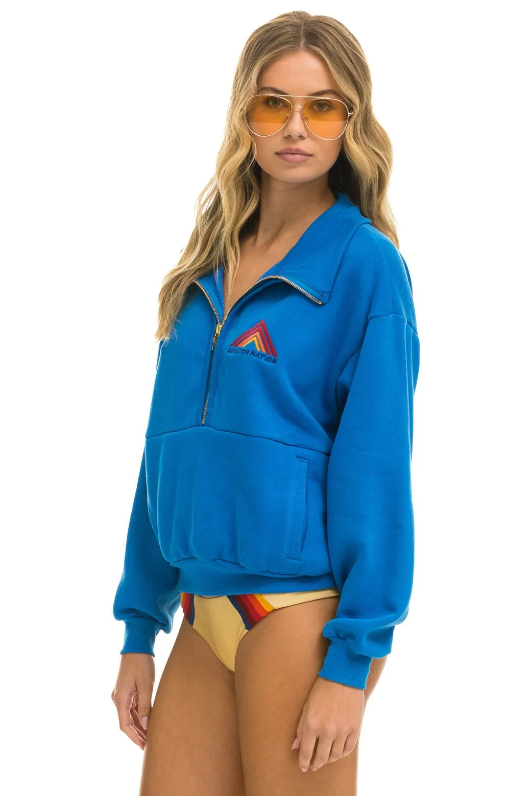 MOUNTAIN EMBROIDERY HALF ZIP SWEATSHIRT - OCEAN