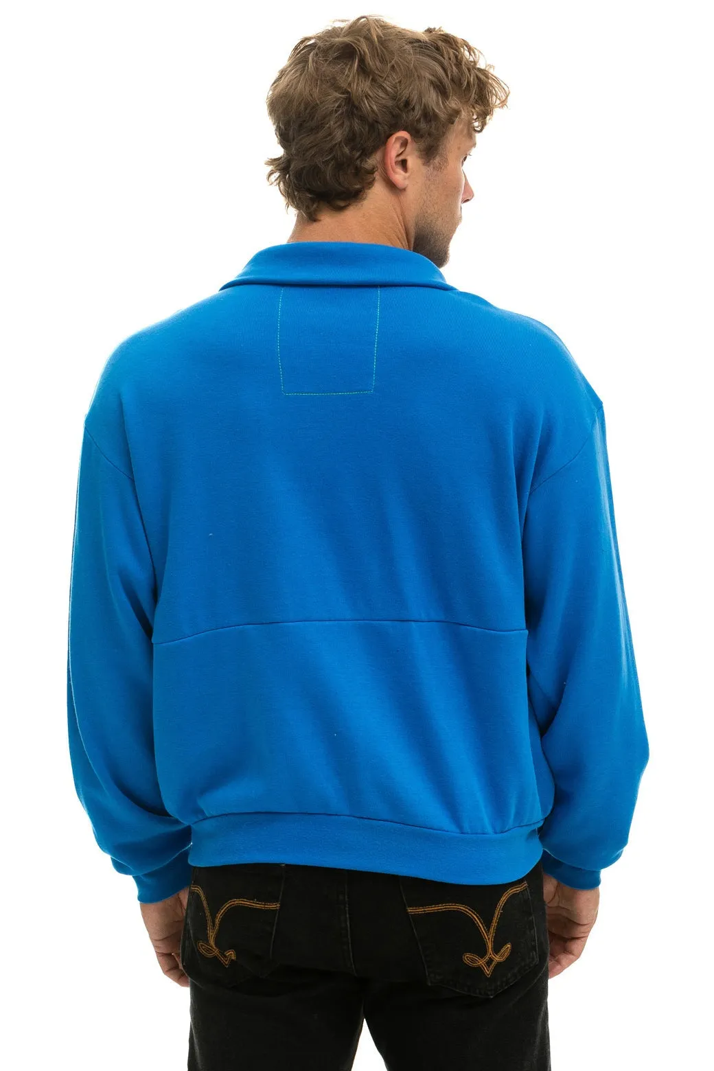 MOUNTAIN EMBROIDERY HALF ZIP SWEATSHIRT - OCEAN