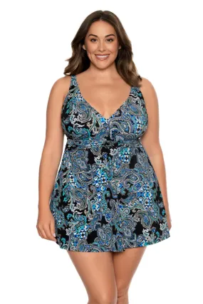 Penbrooke Paisley Punch Plus Swimdress, Black Print (5551583X)