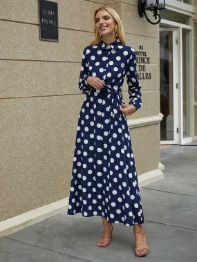 Polka Dot Button Through Belted Dress