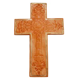 SALE Avignon ceramic wall cross in Orange and Gold