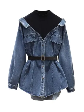 Stylish Women's Retro Double Denim Coat - Relaxed Fit