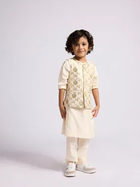 Utsa Kids Ivory Floral Design Jacket, Kurta and Pants Set - (2 -8yrs)