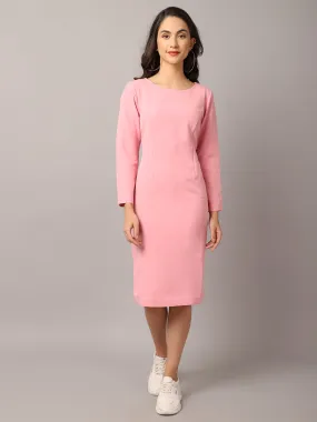 Women's  Round neck Pink Solid Sheath Dress