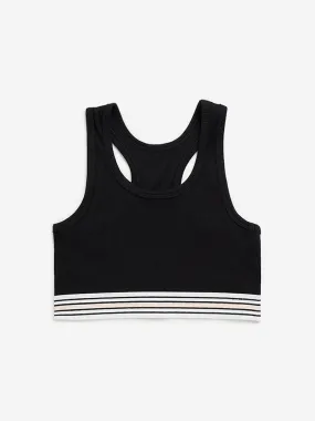 Y&F Kids Black Striped Design Ribbed Cotton Blend Crop Top